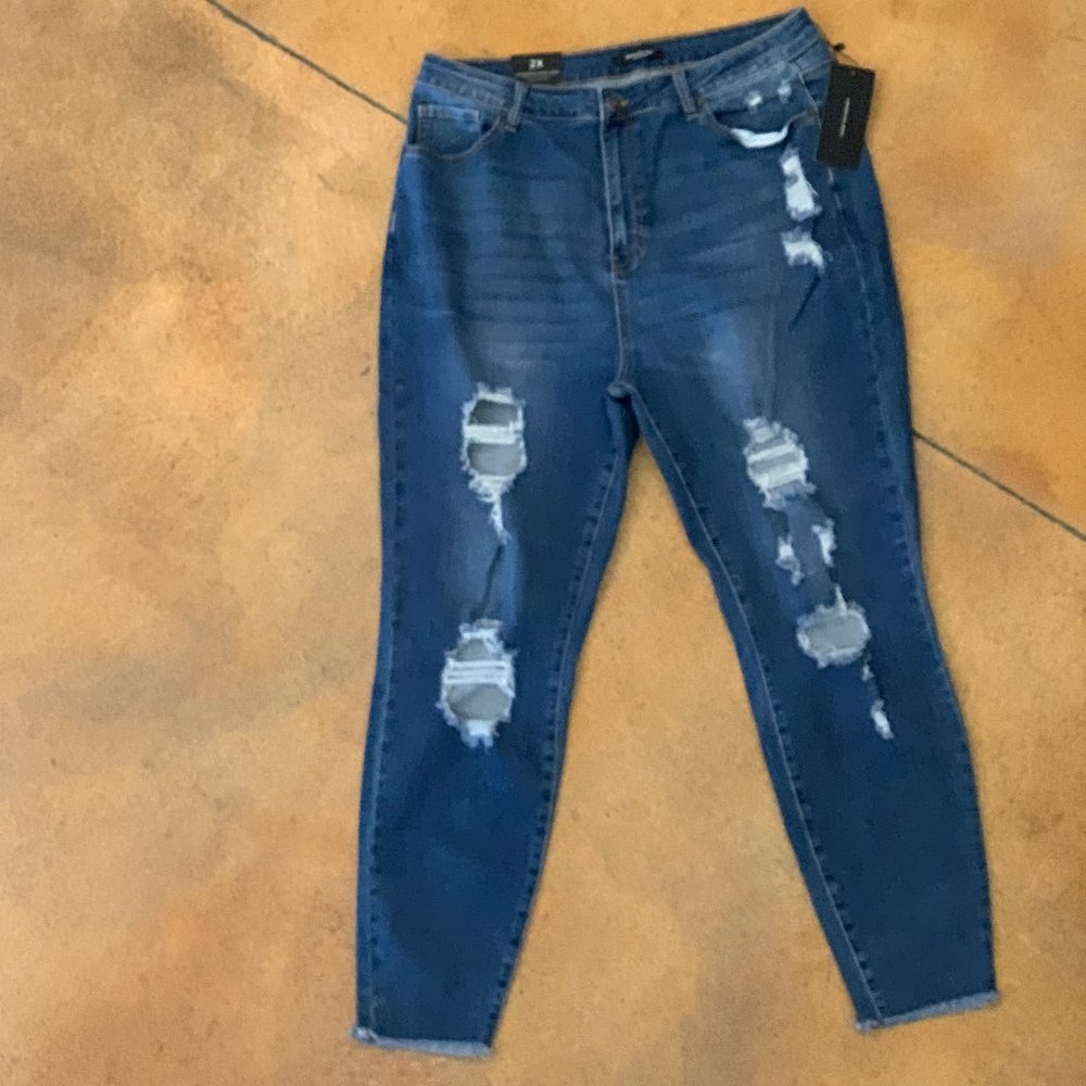Womens Plus Destressed Skinny Jeans